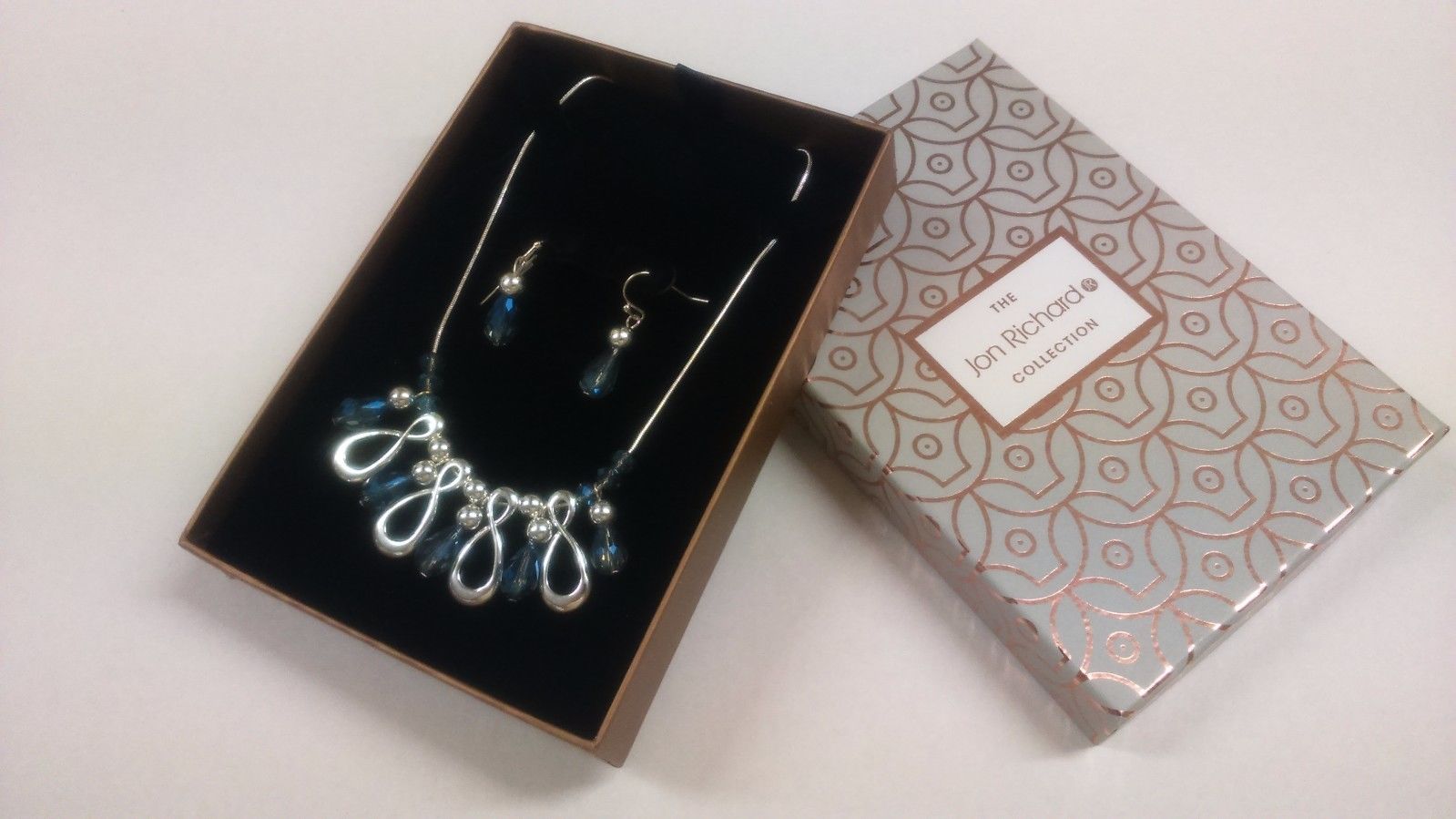 Jon Richard Silver Infinity & Blue Bead Jewellery Set Necklace & Earings