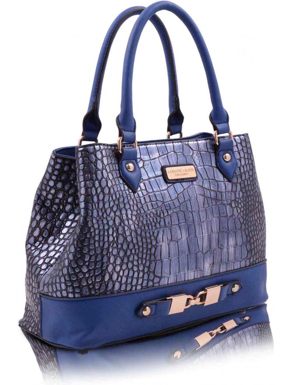 Colette Green England - Medium Cobalt Blue Croc Print Emboss Shoulder ...