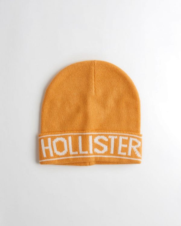 Hollister Logo Ladies Yellow Beanie - White Writing