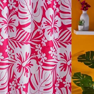 Pink Tropical Leaf Shower Curtain