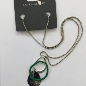 Laura Ashley Long Siver Tone & Green Necklace