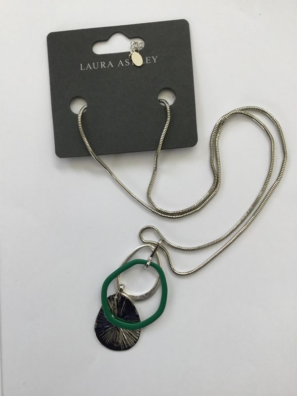 Laura Ashley Long Siver Tone & Green Necklace