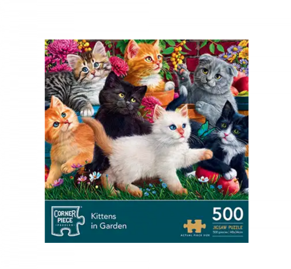 Corner Piece Jigsaw Puzzles- Kittens in the Garden 500 Piece