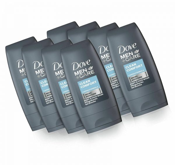 8 X Dove Men + Care Clean Comfort Body and Face Wash Travel Size 55 ml