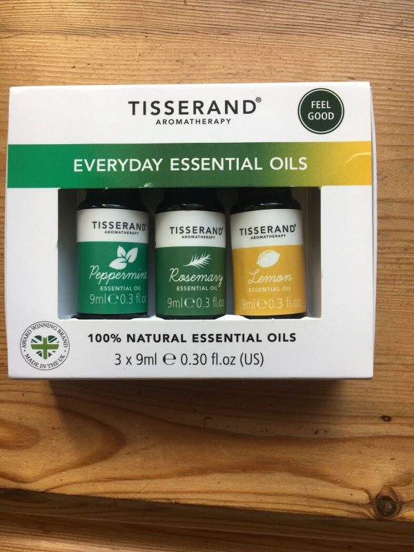 Tisserand Everyday Essential Oils Set 3 X 9ml - Peppermint-Rosemary-LemonThis set of three essential oils are ideal for everyday use. Peppermint - Green & minty with a refreshing aroma. Distilled from leaves grown in Spain.Rosemary - Pungent & bright with an energising aroma. Pressed from lemon peel from Italy.Lemon - Zesty & bright with an energising aroma. Pressed from lemon peel from Italy.100% pure essential oils of Peppermint, Rosemary & LemonMake your own massage oil by adding a few drops of to a base oilBottled and packed in the UK by the aromatherapy experts