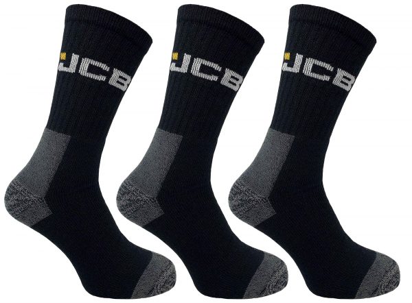 2 x JCB - Men's Black Work Boot Socks - 3 Pairs - U.K. Size 6-11 - (44Y)