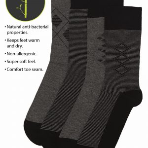 Men's Flexitop Bamboo Stripe Argyle Socks - 4 Pack Size 6-11 (125)