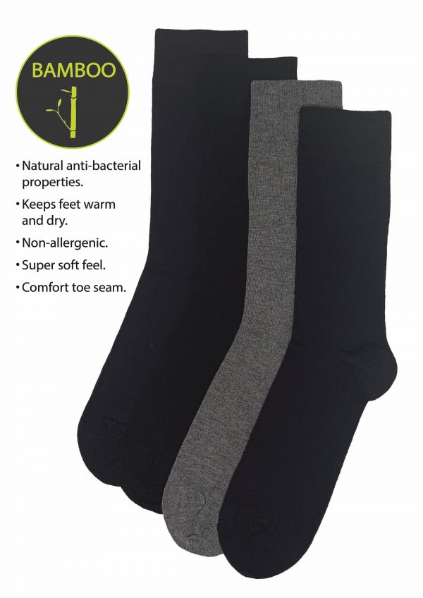 Men's Flexitop Bamboo Pain Navy/Grey Socks 4 Pack Size 7-11 (124)