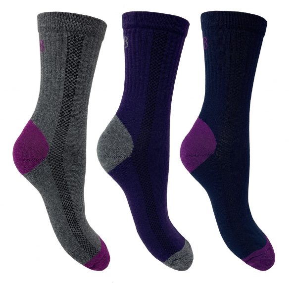 Bramble Ladies- All Terrain Grey/Purple Socks 3 Pairs UK Size 4-7 (176)